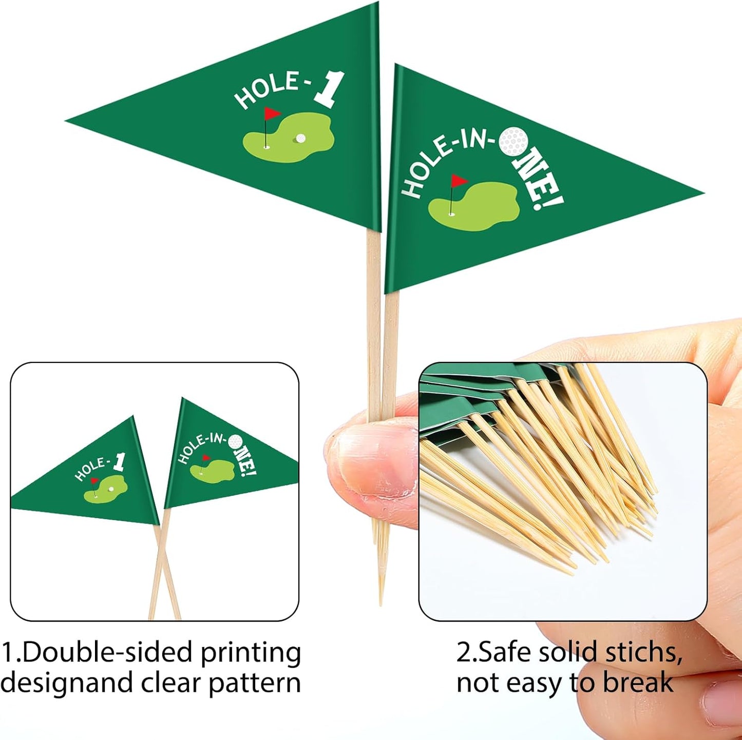 50 Pcs Golf Cupcake Toppers Hole in One Birthday Decorations 1st Golf Cocktail Picks Mini Stick Cupcake Toppers Flags for Baby 1st Birthday Party Food Bar Decorations Supplies(Green)