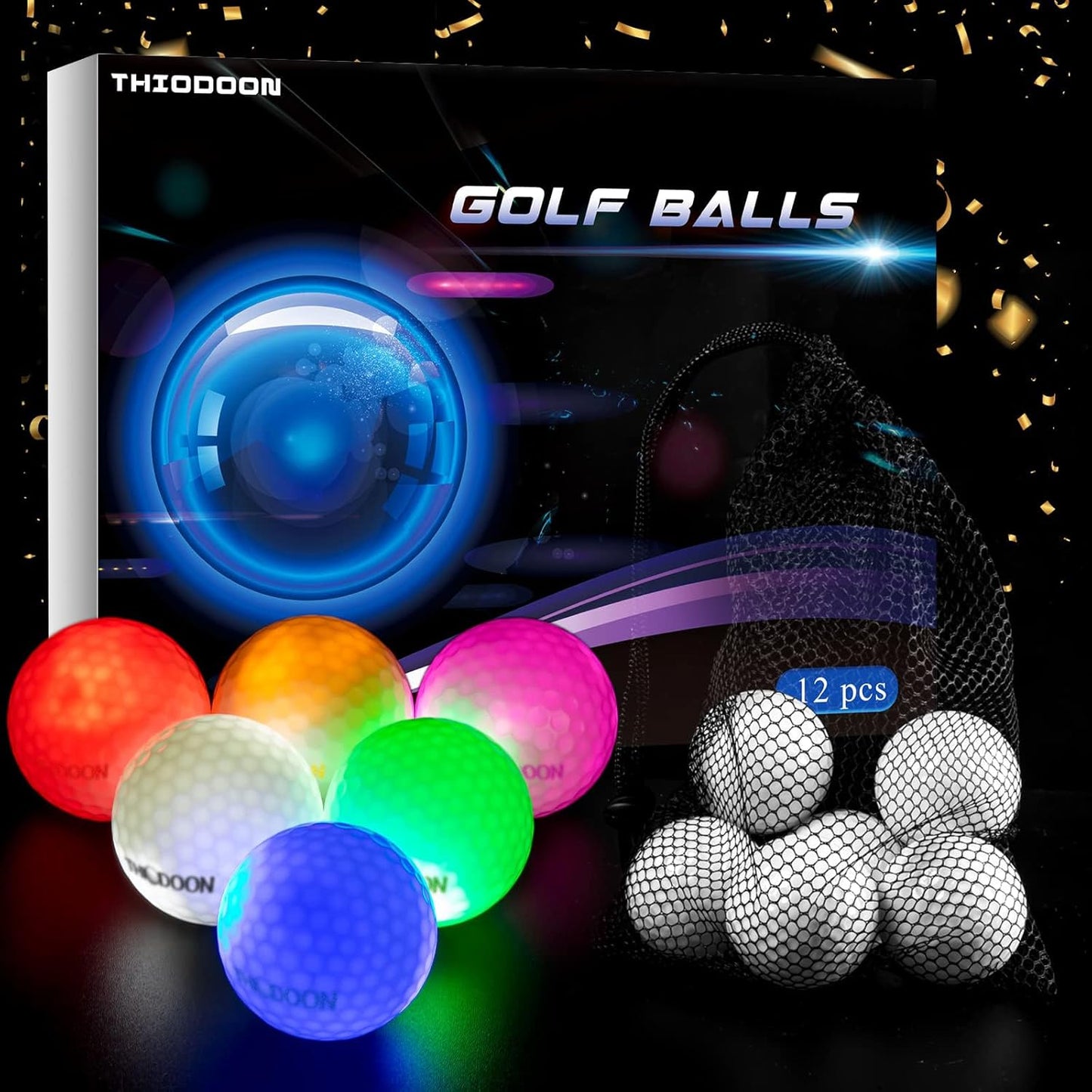 THIODOON Glow in The Dark Golf Balls Light up Night Led Golf Balls Gift Sets for Men Kids Women