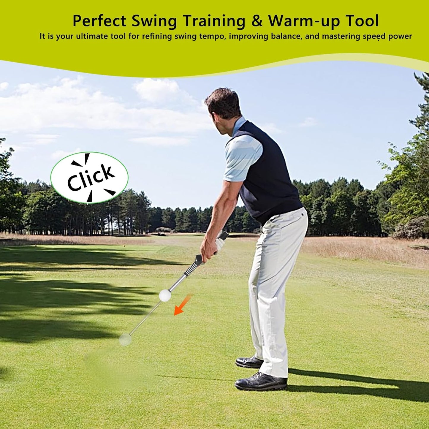 Retractable Golf Swing Aid for Golf Speed Training, Rhythm Click Golf Swing Trainer for Indoor Golf Practice & Outdoor Warm Up, Golf Grip Trainer for Improving Hitting Strength & Tempo