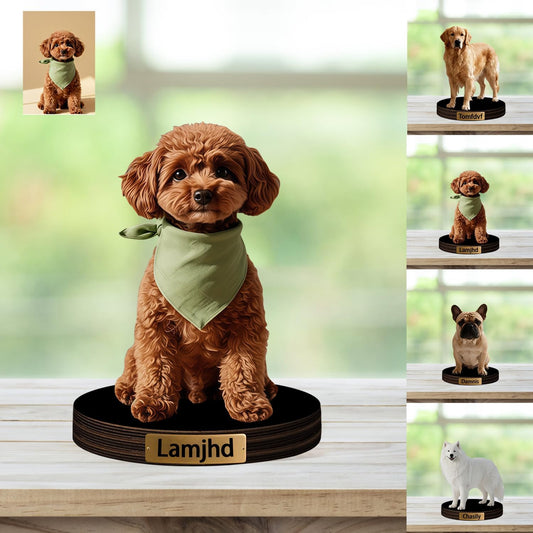 Personalized Pet Photo Sculpture Ornament Custom Name 2D Acrylic Desk Photo Figurine Decor Gift for Men Women Family Pet Lover Birthday Xmas Anniversary (Style 13)