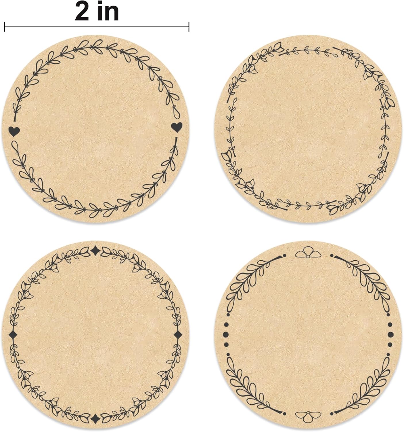 2" Canning Labels for Jars & Lids, 4 Different Wreath Designs, 500 Pcs Round Kraft Christmas Mason Jar Stickers, Food Labels Pantry Labels, Mason Jar Labels Spice Labels Bottle Labels