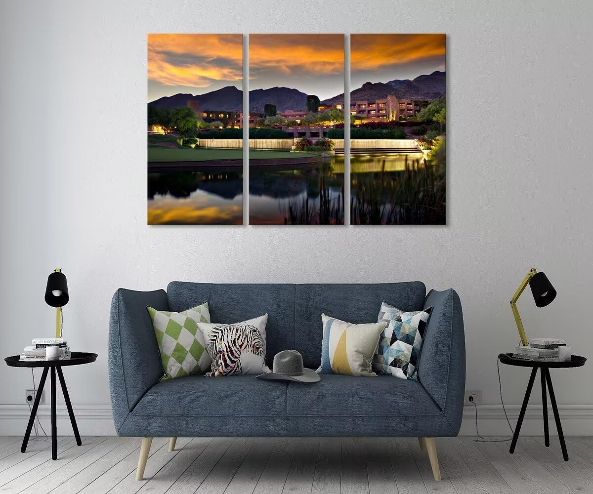 Foothill Mountains Golf Course Wall Art for Living Room Bedroom Home Decorations Golf Course Pictures Posters Wall Decor for Office Canvas Prints Modern Artwork Framed Ready to Hang(28''W x 44''H x3)