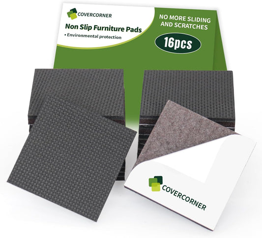 Non Slip Furniture Pads 16 PCS 2 1/2'' Square - Anti Slip Furniture Pads - Self Adhesive Rubber Feet Furniture Feet - Chair Leg Floor Protectors - Keep Furniture in Place