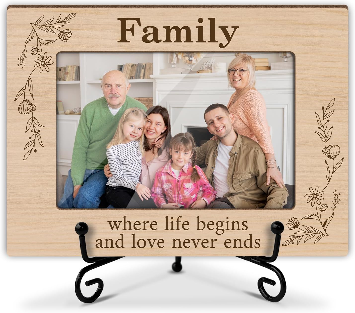 Family Picture Frame, Wooden Photo Frame with Stand, Birthday Gifts for Women Mom Dad Family Member Wife Grandma, Home Office Desk Decor Photo Frame Tabletop Display -xk33