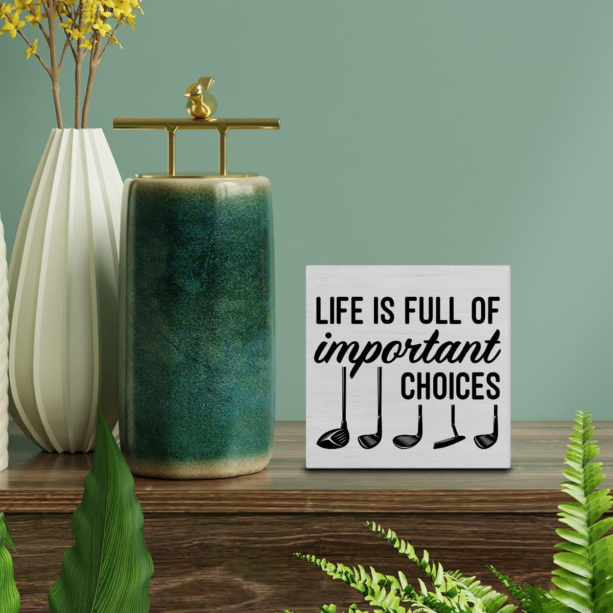 Rustic Life is Full of Important Choices Wooden Box Sign Desk Decor, Golf Life Wood Block Sign Home Tabletop Shelf Desk Decoration, 5 X 5 Inches