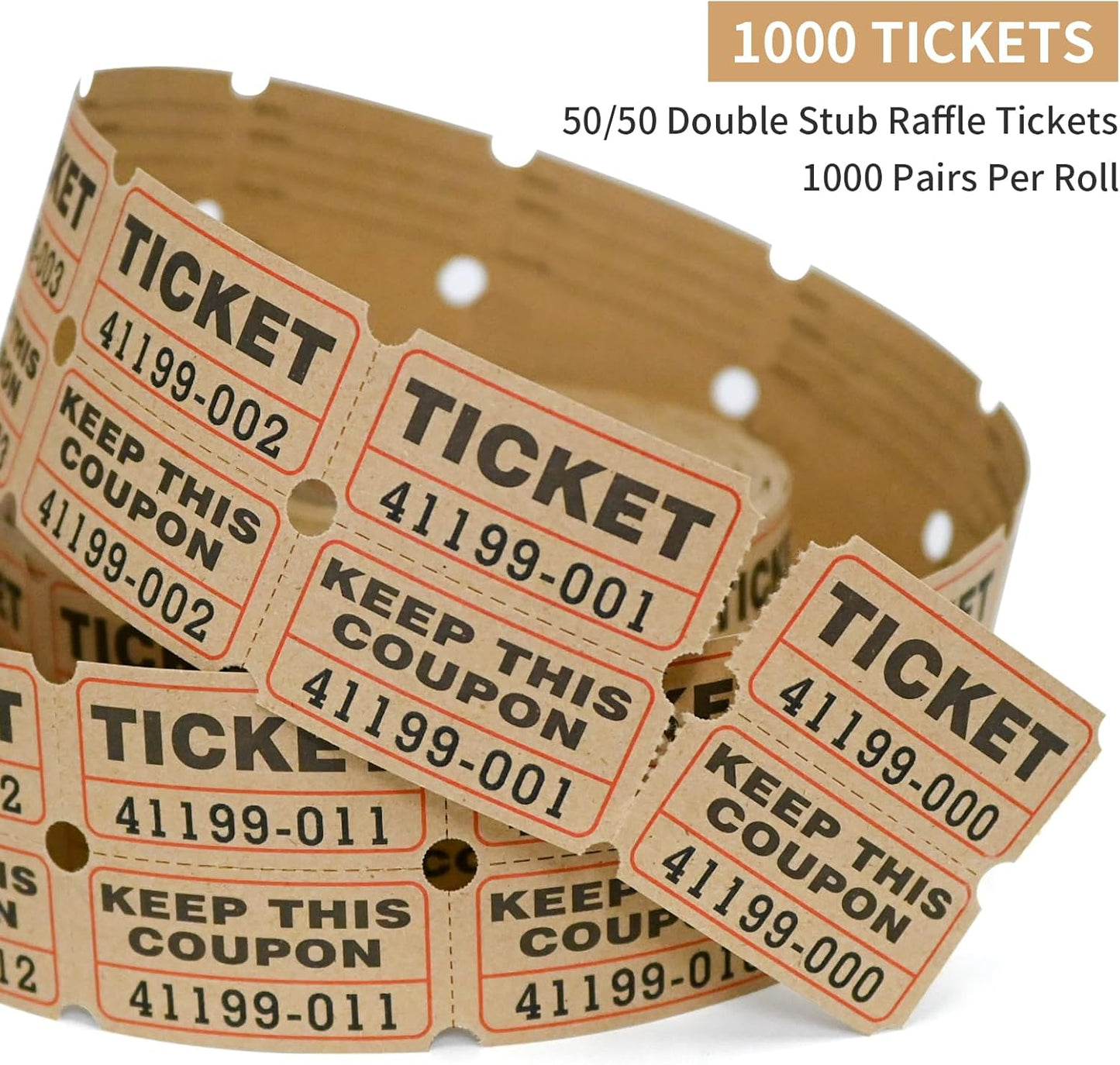 L LIKED Raffle Tickets Double Rolls 1000 per Roll 50/50 Raffle Tickets for Events, Entry, Class Reward, Prizes (Kraft)