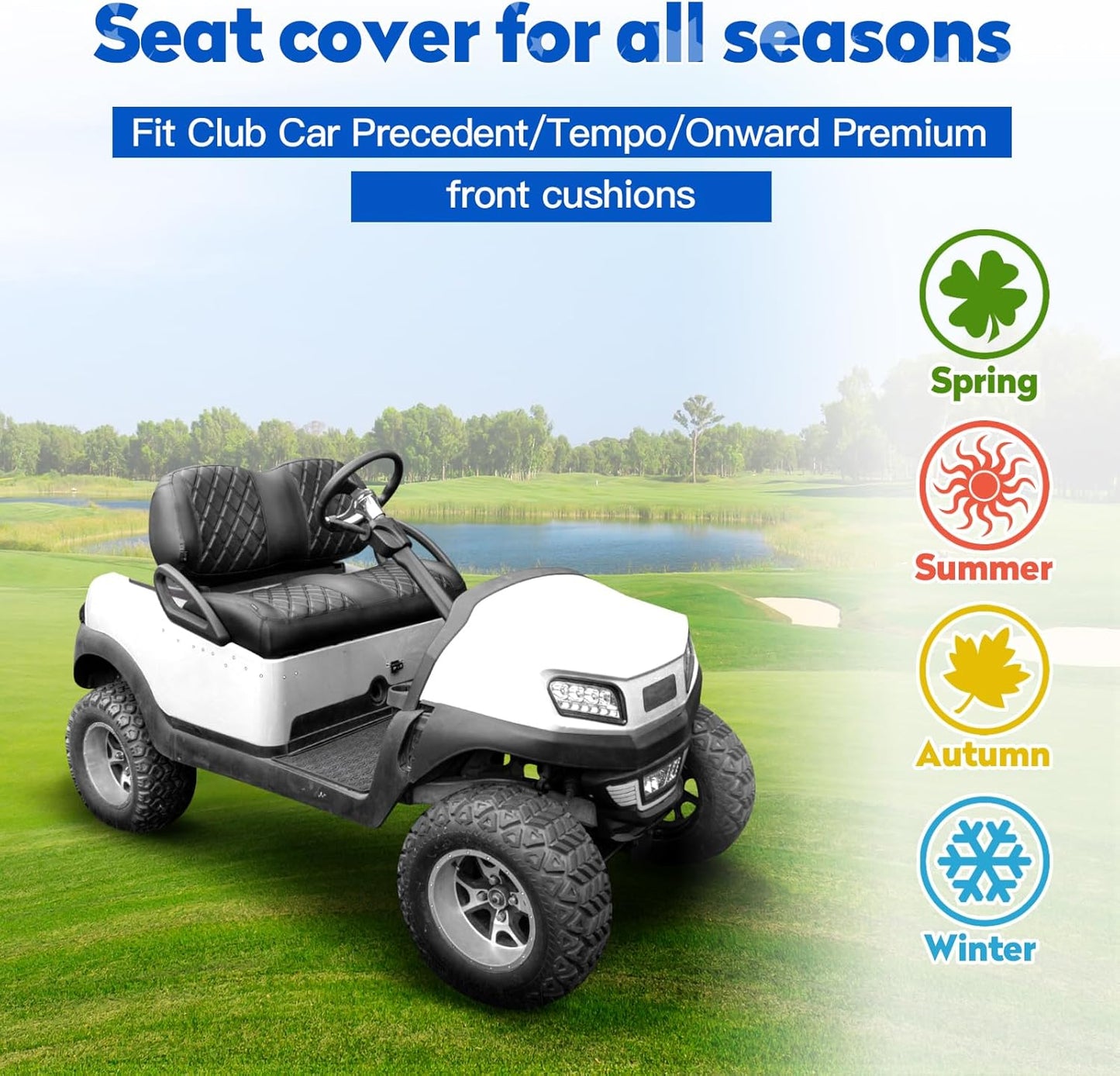 NOKINS Golf Cart Vinyl Diamond Seat Covers kit, Fit Club Car Precedent/Tempo/Onward Premium Front Seat Cushion, Soft/Scratch-Resistant/No Stapler Needed