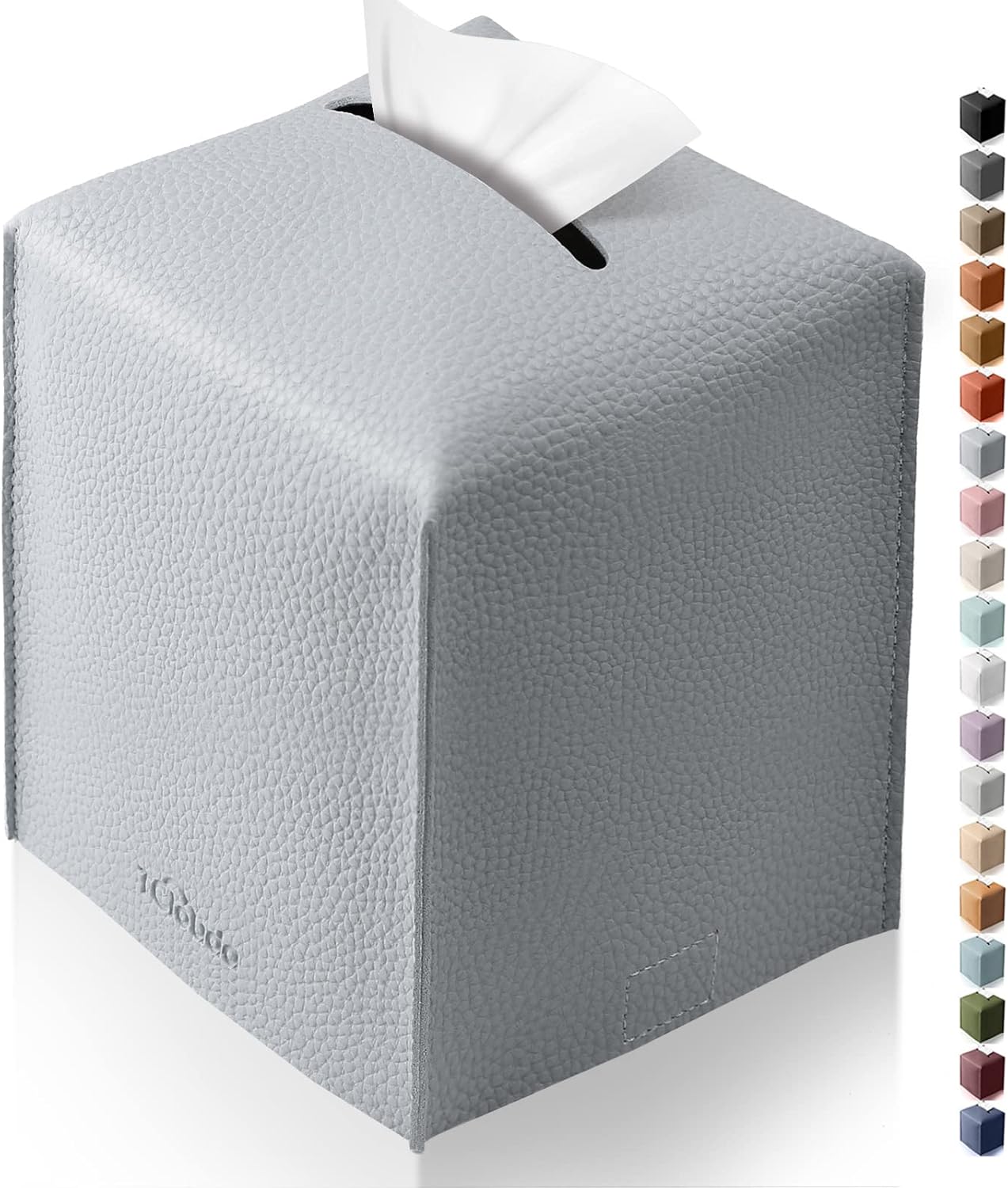 Tissue Box Cover, Tclouda, Modern PU Leather Square Tissue Box Holder for Creative Decorative, Ideal for Bathrooms/Office/Car/Nightstand/Outdoor Tent/Dining Table, 5"X5"X5", Single Gray