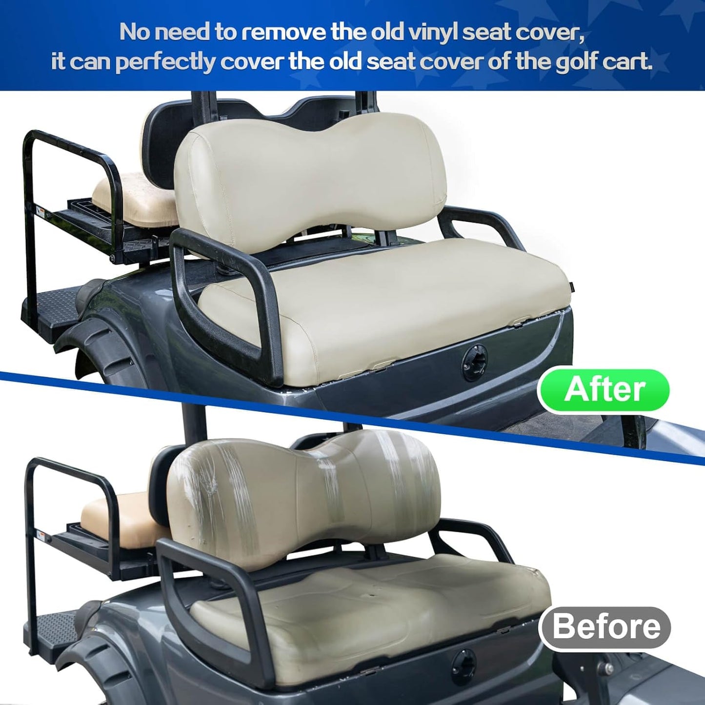 NOKINS Golf Cart Front Seat Covers,Waterproof Leather Seat Cover Fit for Yamaha Drive&Drive 2,No Stapler,Golf Cart Vinyl Replacement Seat Cover, Oyster Grey