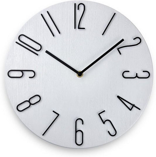 Wall Clock, Silent Clock, Wall Clocks Battery Operated， 12 inch Modern Wall Clock, Suitable for Offices, Living Rooms, Kitchens, Homes, Schools (White Without Second Hand)