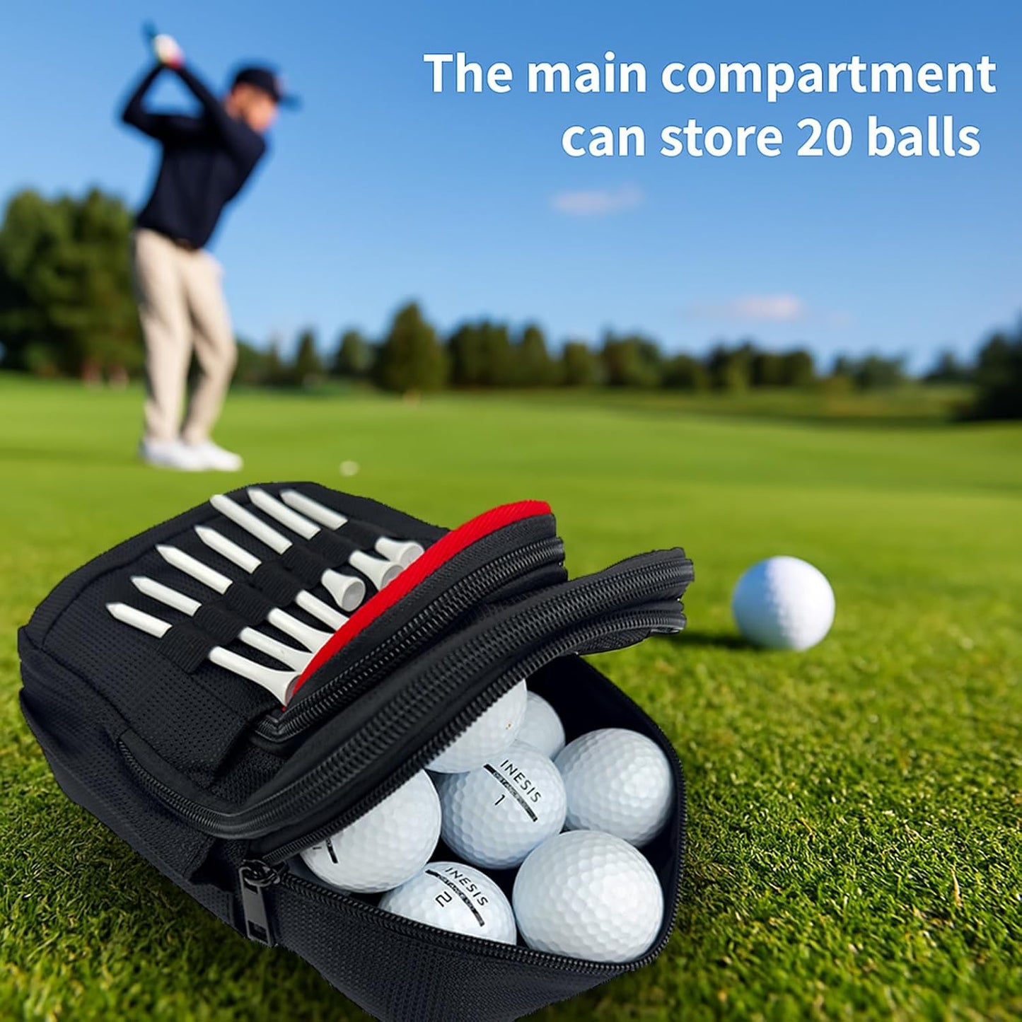 Tactical Golf Valuables Pouch with Clip-On Carabiner – Water-Resistant Golf Tee Bag Pouch for Belt, Cart or Backpack – Compact Golf Accessory Bag for Balls, Tees, Gloves & EDC Gear Black/Red