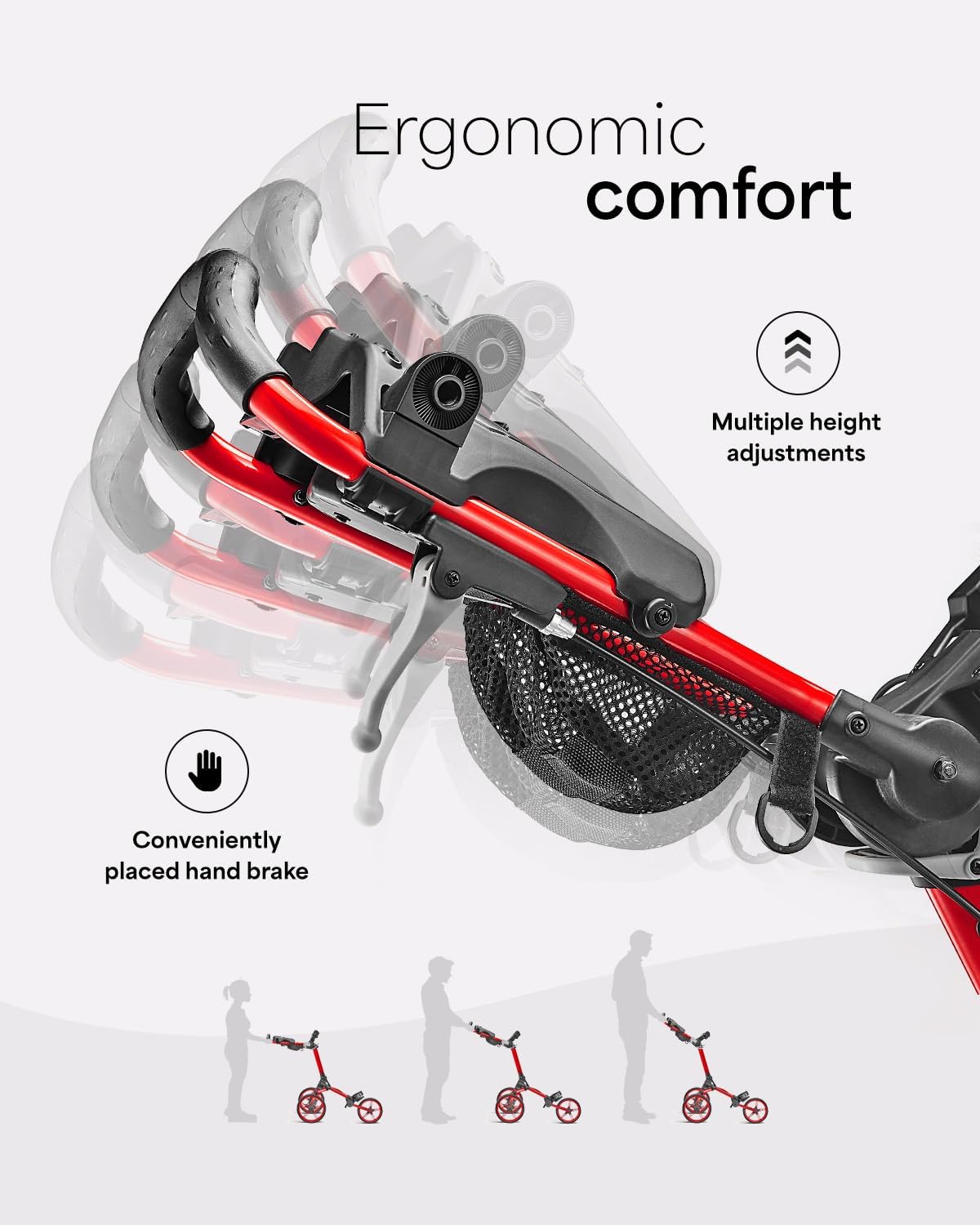 Caddytek CaddyLite Compact Golf Push Cart - Lightweight Aluminum 3-Wheel Foldable Golf Bag Cart with Quad-Fold System, EVA Wheels, Adjustable Handle, Brake, Mesh Net, Umbrella & Drink Holder