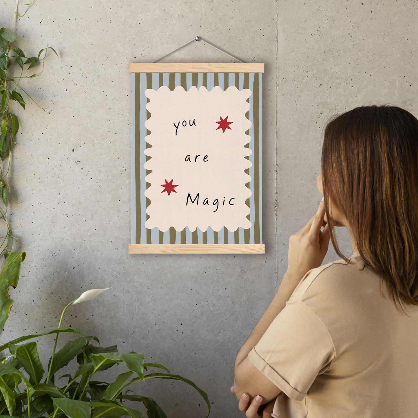pouep You Are Magic Kids Nursery Wall Art Poster, Inspirational Positive Quote Neutral Striped Canvas Prints Wall Decor for Kids Boys Girls Bedroom Nursery Playroom, 12x16 Inches