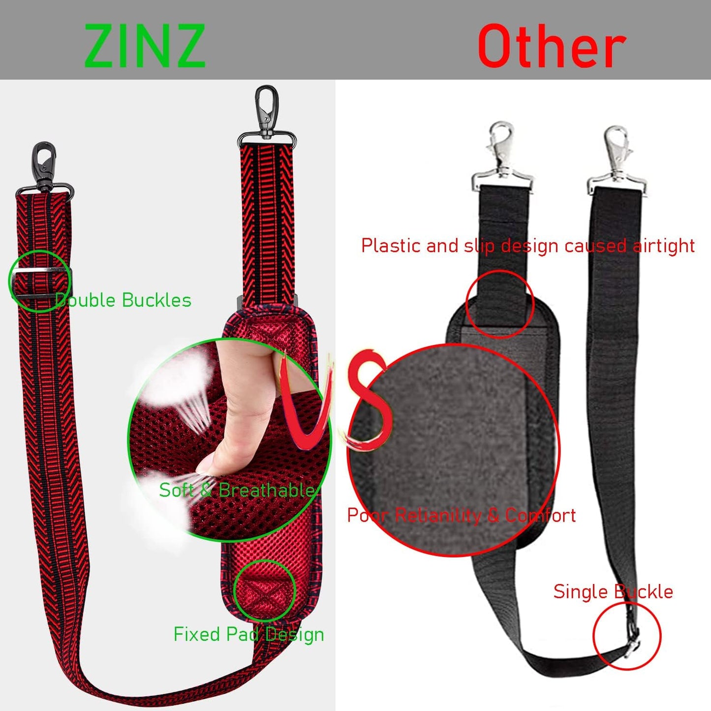 ZINZ 77 Inch Shoulder Strap Univesal Bag Strap with Fixed Pad Ultra Thick Plus Long & Breathable Cushion, Replacement Strap for Bags,Black Red Jacquard