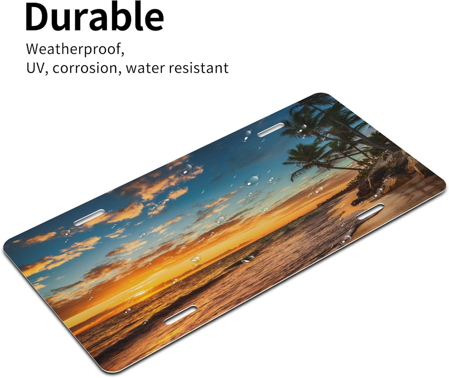 Beach Palm Tree Ocean License Plate Funny Aluminum Front License Plates Decorative Waterproof Rust-Free Metal Car Plate Covers for Women Men Car Tag Accessories fit Truck SUV Rv 12 X 6 Inch