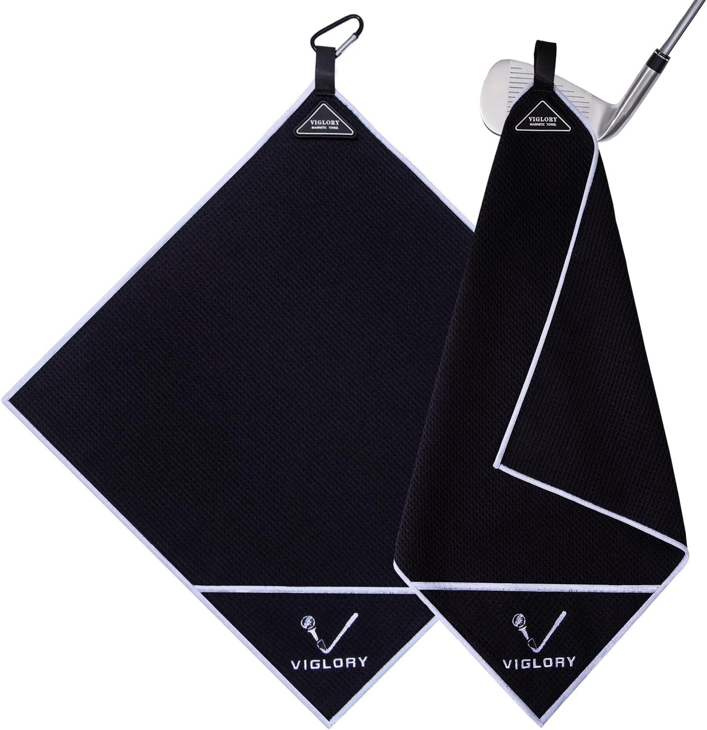 Magnetic Golf Towel for Bag 18" x 18" with Clip Exclusive Cleaning Pocket Microfiber Waffle Ultra Absorbent Club Ball Cleaner Essential Golf Accessories and Gifts for Men Women(Black 1 Pack)