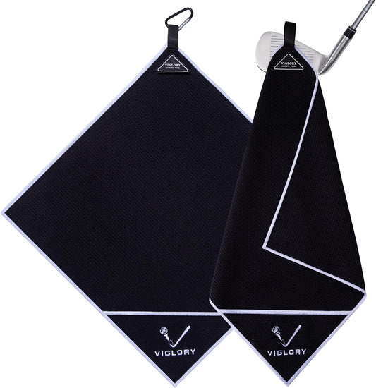 Magnetic Golf Towel for Bag 18" x 18" with Clip Exclusive Cleaning Pocket Microfiber Waffle Ultra Absorbent Club Ball Cleaner Essential Golf Accessories and Gifts for Men Women(Black 1 Pack)