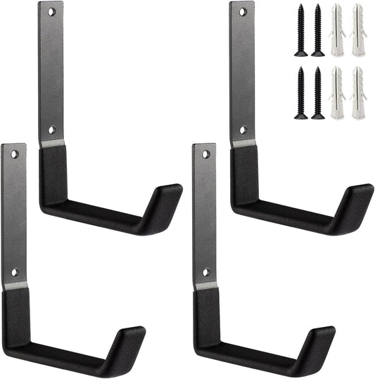 Heavy Duty Steel Hooks - Wall Mount Utility Hooks for Garage & Garden, Hose Hanger & U Hooks (4, Large)