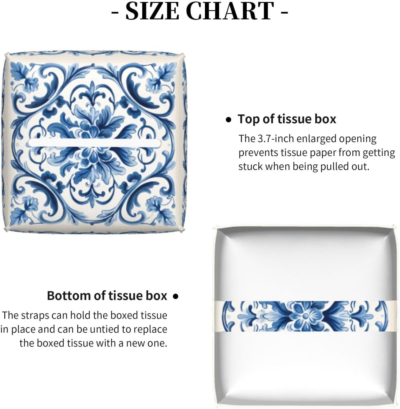 Tissue Box Cover Blue Flower Paisley Square PU Leather Tissue Box Holder for Car Bathroom Bedroom Desk Tabletop Decor