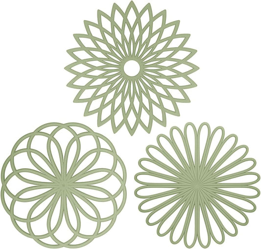 ME.FAN Silicone Trivet Mat - Kitchen Hot Pads for Pots & Dish - Insulated Teapot Trivet - Flexible, Durable, Non-Slip Large Coasters 3 Set Desert Sage
