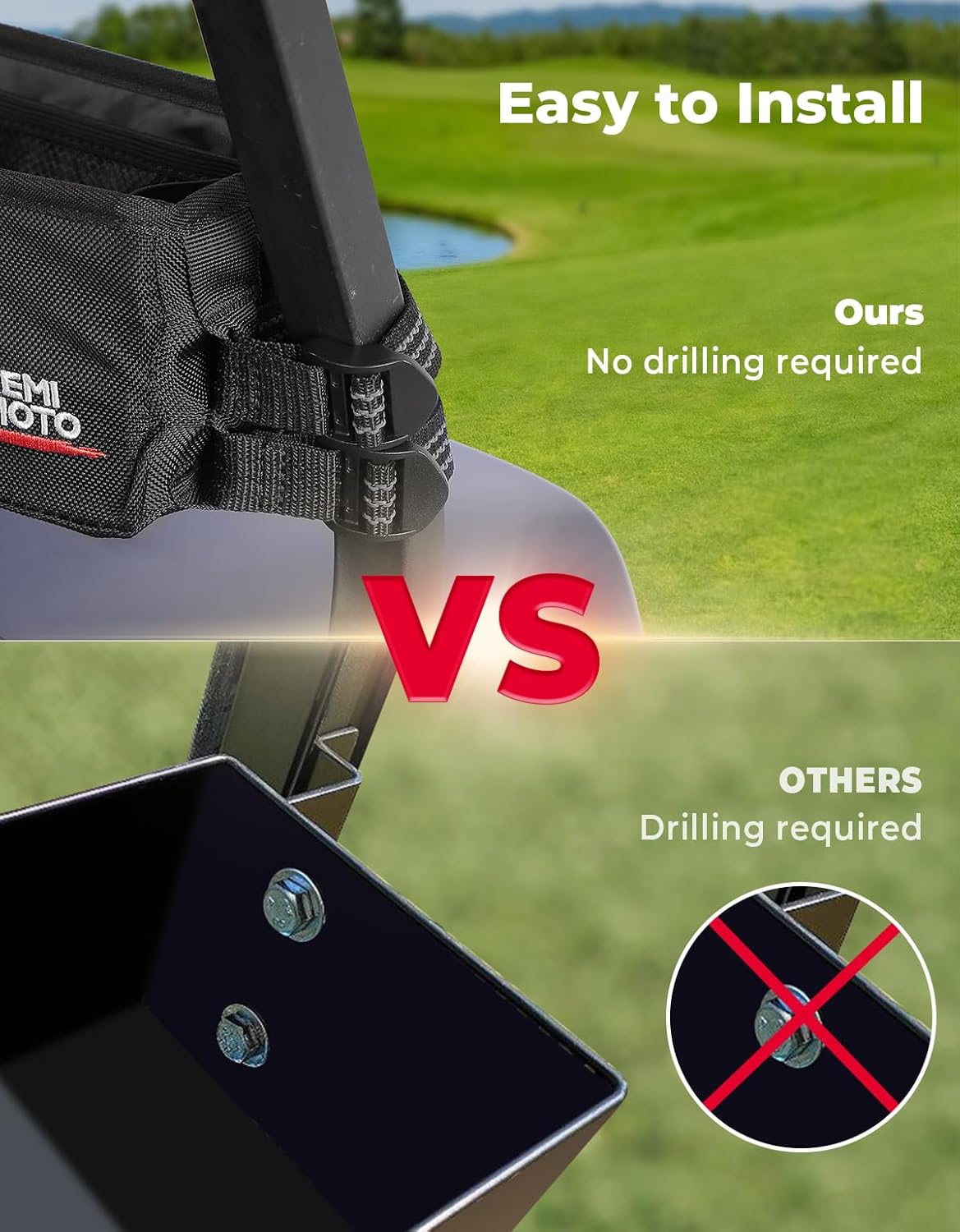 KEMIMOTO Golf Cart Storage Bag, Front Storage Basket with Insulated, Foldable Golf Cart Organizer Bag, Compatible with EZGO Club Car Precedent, Tempo, Onward, Drive2, No Drilling, Black