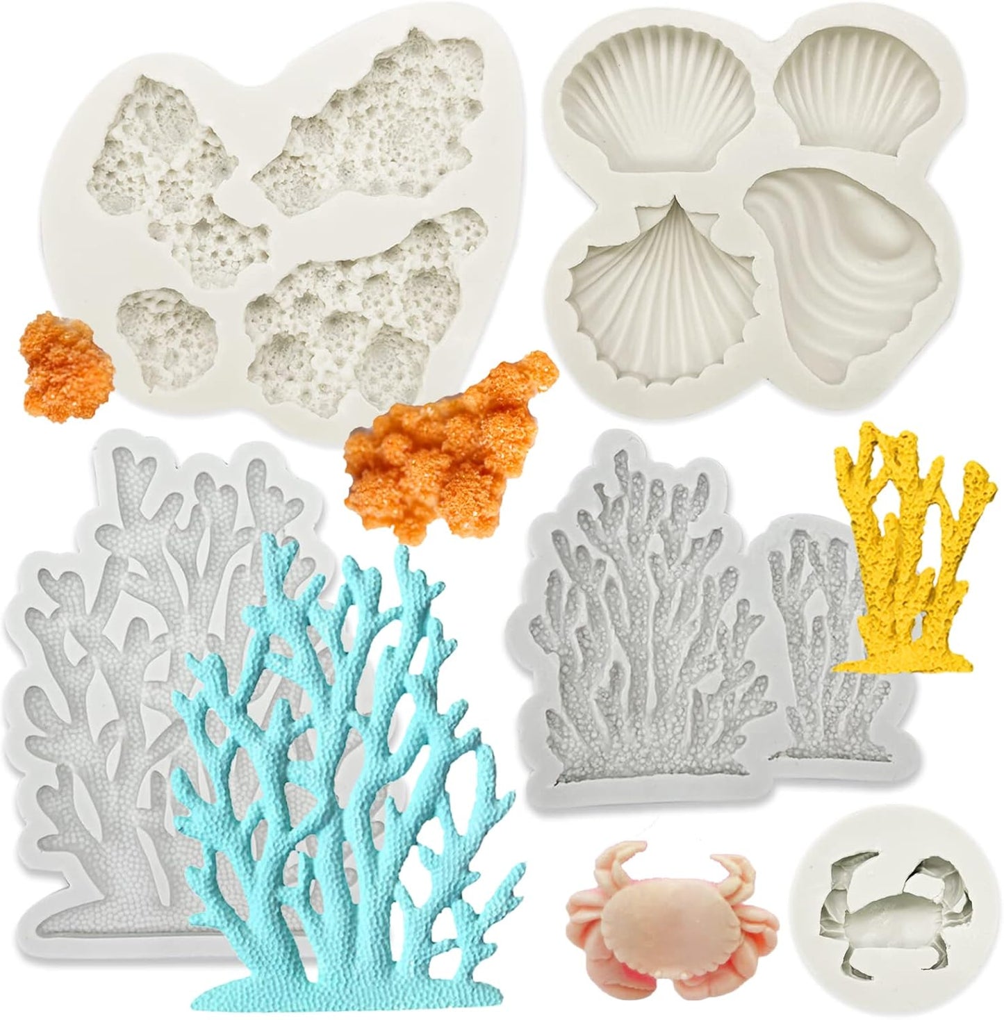 5 PCS Marine Theme Fondant Silicone Mold Seaweed Coral shell crab Shape DIY Handmade Baking Tools, For Theme Cake Cookie Chocolate Candy Decoration Fondant Polymer Clay