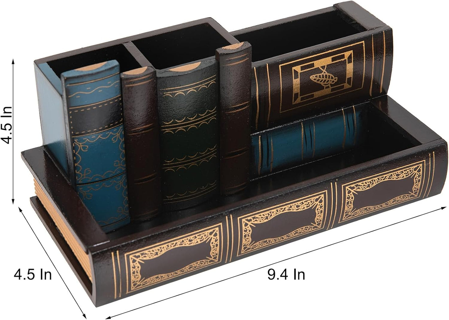 VERGOODR Decorative Pencil and Pen Holder with Storage Drawer, Wooden Desk Organizer Caddy, Antique Library Books Design Pen Cup for Office Supplies, Countertop, Desk,Table (Reddish brown)