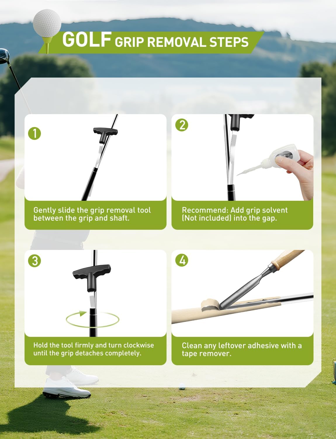 Golf Grip Tape Removal Tool Kit, Grip Remover Saver Perfect for Regripping Graphite and Golf Club Steel Shafts