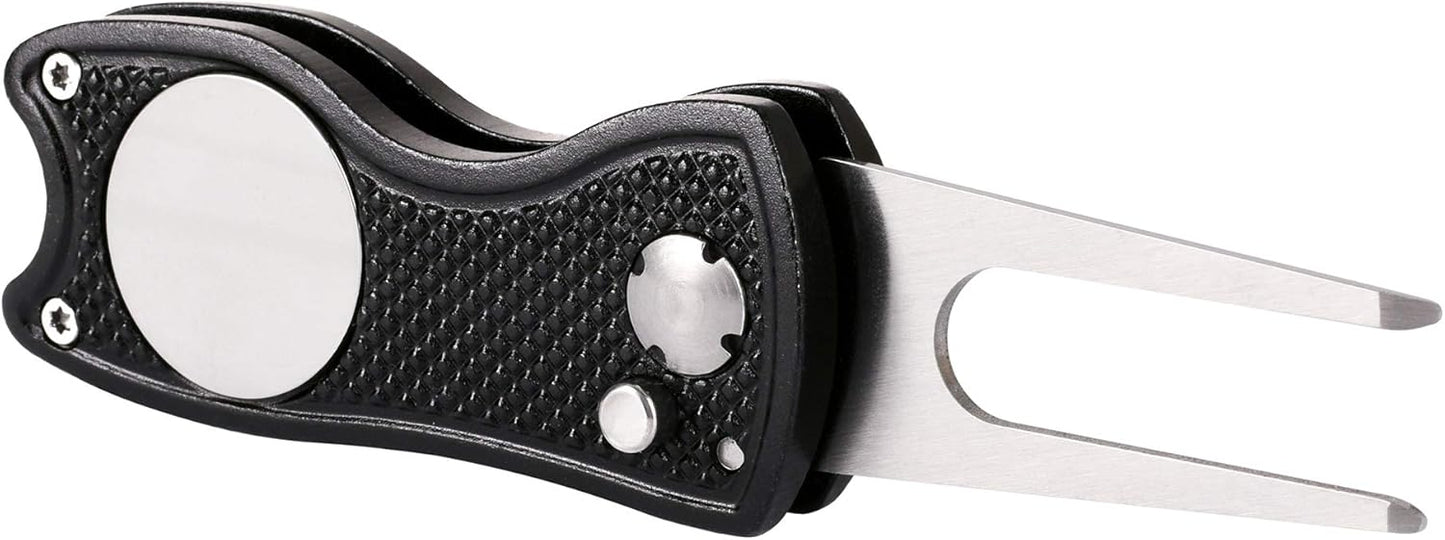 Mile High Life Golf Divot Repair Tool, All Metal Foldable Divot Tool with Pop-up Button & Magnetic Ball Marker, 2-6 Pack