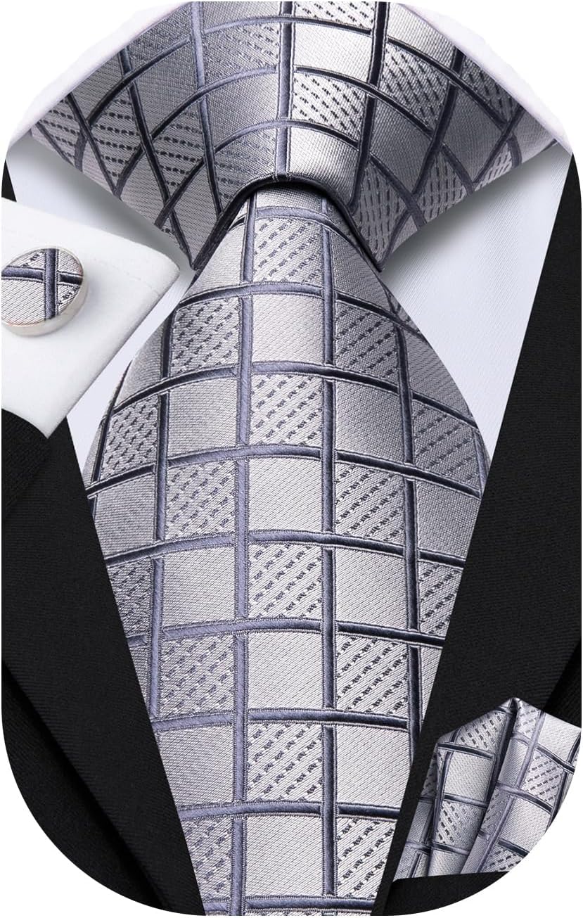 Dubulle Mens Paisley Striped Tie WOVEN Necktie for Men and Handkerchief Cufflinks Set Wedding Formal Business