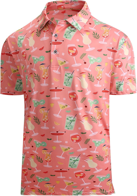 Alex Vando Mens Hawaiian Golf Shirt Moisture Wicking Digital Print Golf Shirts for Men