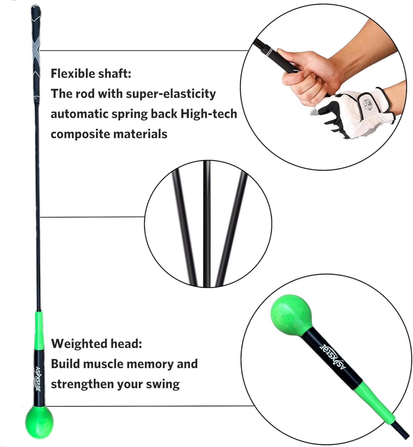 Golf Swing Trainer Aid - Power Flex Golf Swing Training aid for Strength and Tempo Golf Swing Speed Trainer Golf Training aid Golf Warm up Stick