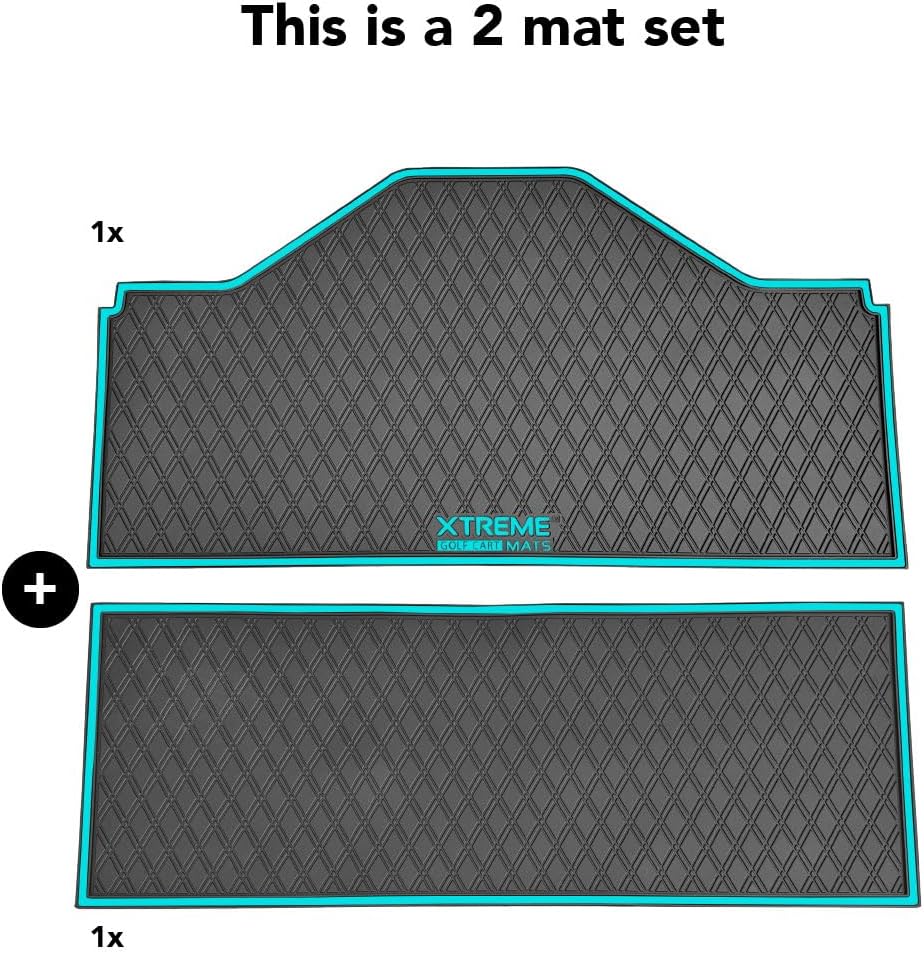 Xtreme MATS Evolution D5 Golf Cart Floor Mat Set- Rubber Double Diamond Design - Fits DMAX, GT 4 & 6, D5 4F (4 Forward Facing) Including Evolution Maverick and Ranger Trims (Flamenco Trim)