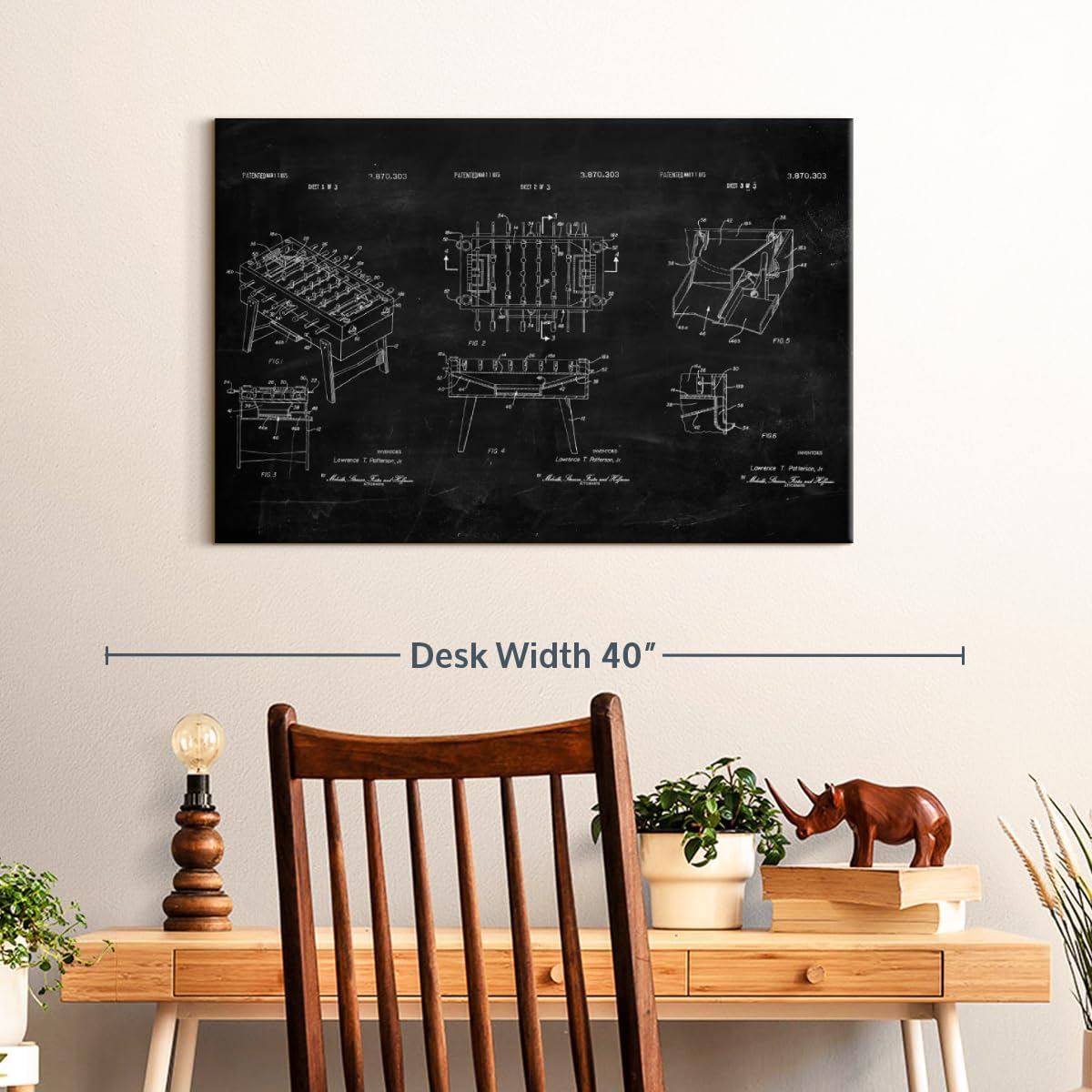 ElephantStock Soccer Table BW Patent Wall Art - Horizontal Wrapped Canvas - 1-Piece Living Room Wall Decor - Soccer Digital Art Canvas Print - Black and White Decor - 30" X 20"