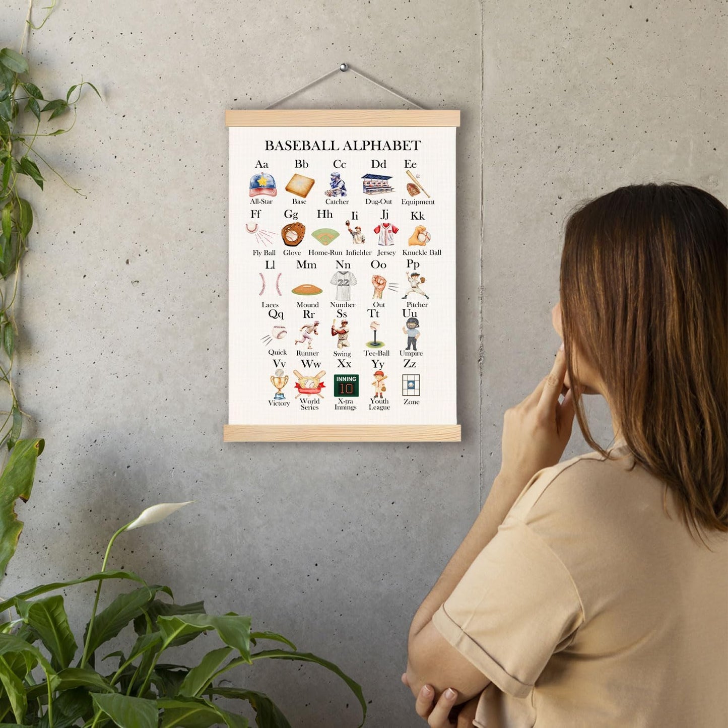 pouep Baseball Alphabet Nursery Wall Art Poster, Baseball Room Decor for Boys, Sports ABC Alphabet Educational Canvas Prints Wall Decor for Kids Boys Bedroom Dorm Nursery, 12x16 Inches