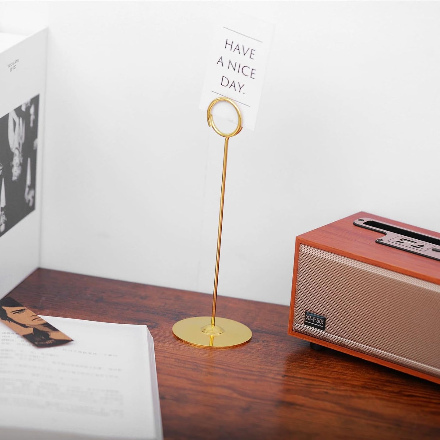 Urban Deco 16 Pieces Table Card Holder 8 inches Table Number Holders Place Steel Card Holders for Photos, Food Signs, Memo Notes, Weddings, Restaurants, Birthdays (Gold)