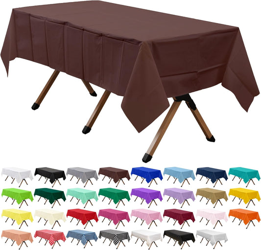 2 Pack Brown Premium Plastic Tablecloth Rectangle 54 x 108 Inches Reusable Coffee Brown Decorative Table Cover for Dining, Wedding, Party, Indoor and Outdoor use