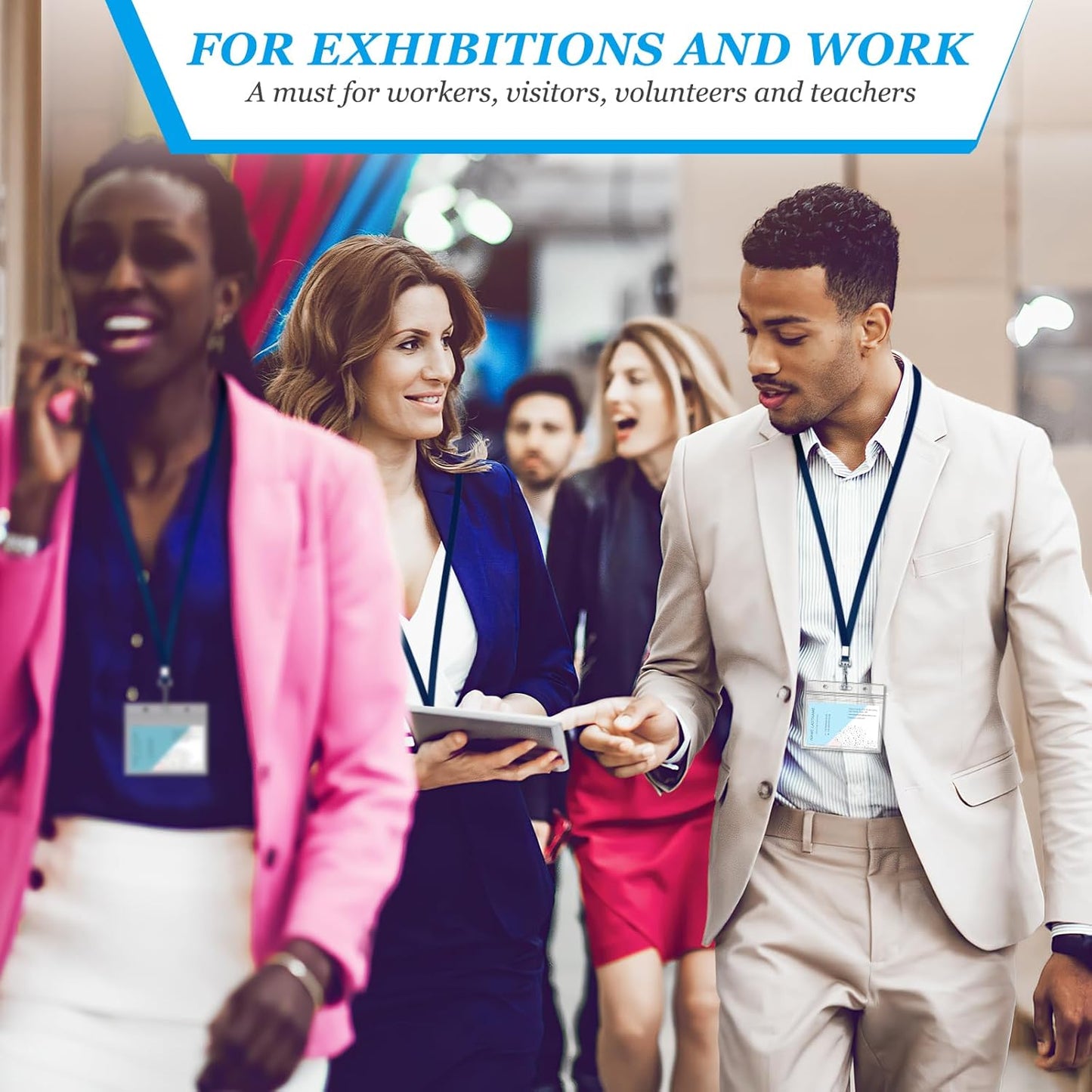 50 Pack Bulk Lanyard for ID Badge Holder Durable Flat Lanyard with Swivel Hook and Badge Clip (Navy Blue)