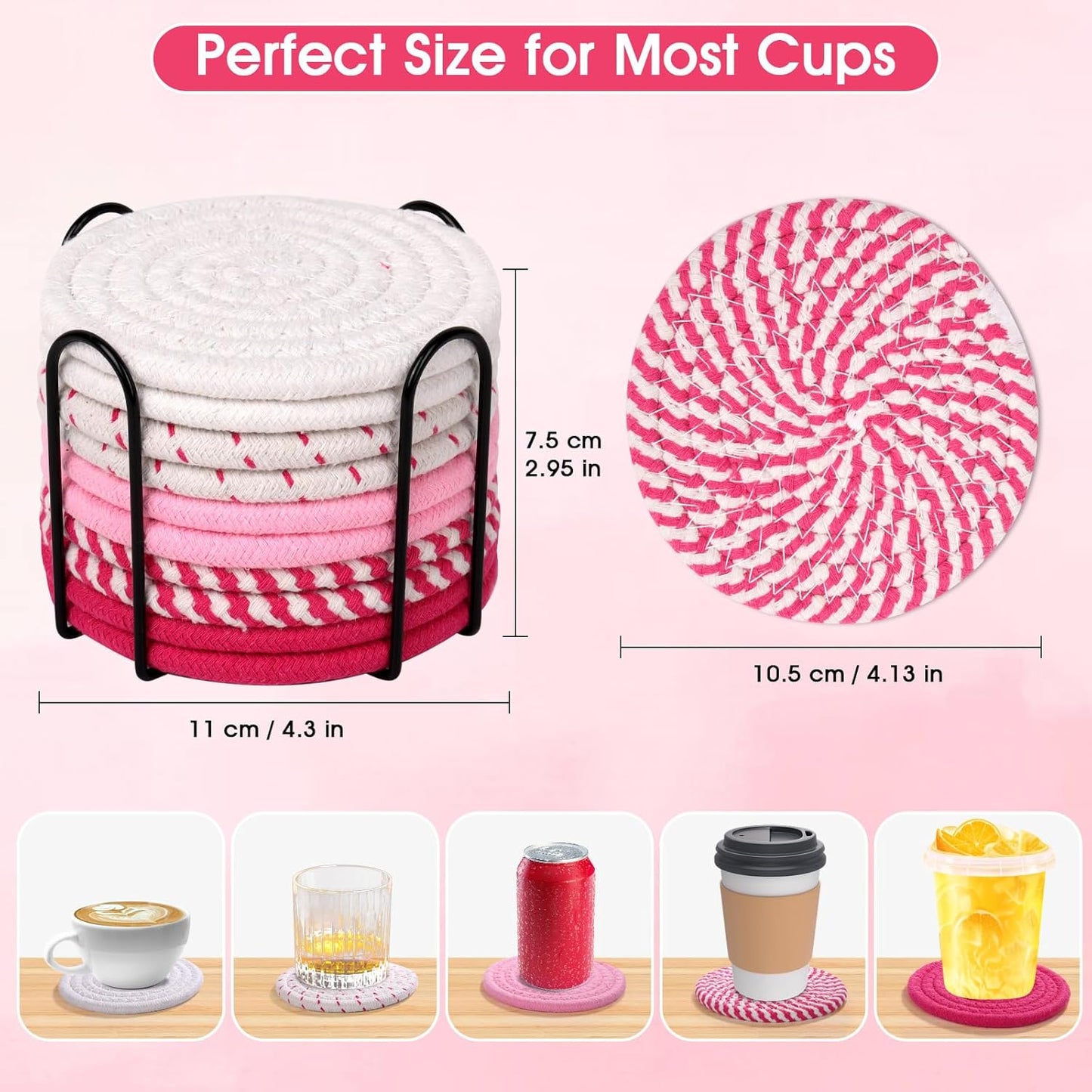 Mckanti 10 Pcs Drink Coasters with Holder, 5 Colors Absorbent Coasters for Drinks, Minimalist Boho Coasters Cotton Woven Coaster Set for Home Decor Tabletop Protection Suitable for Kinds of Cups