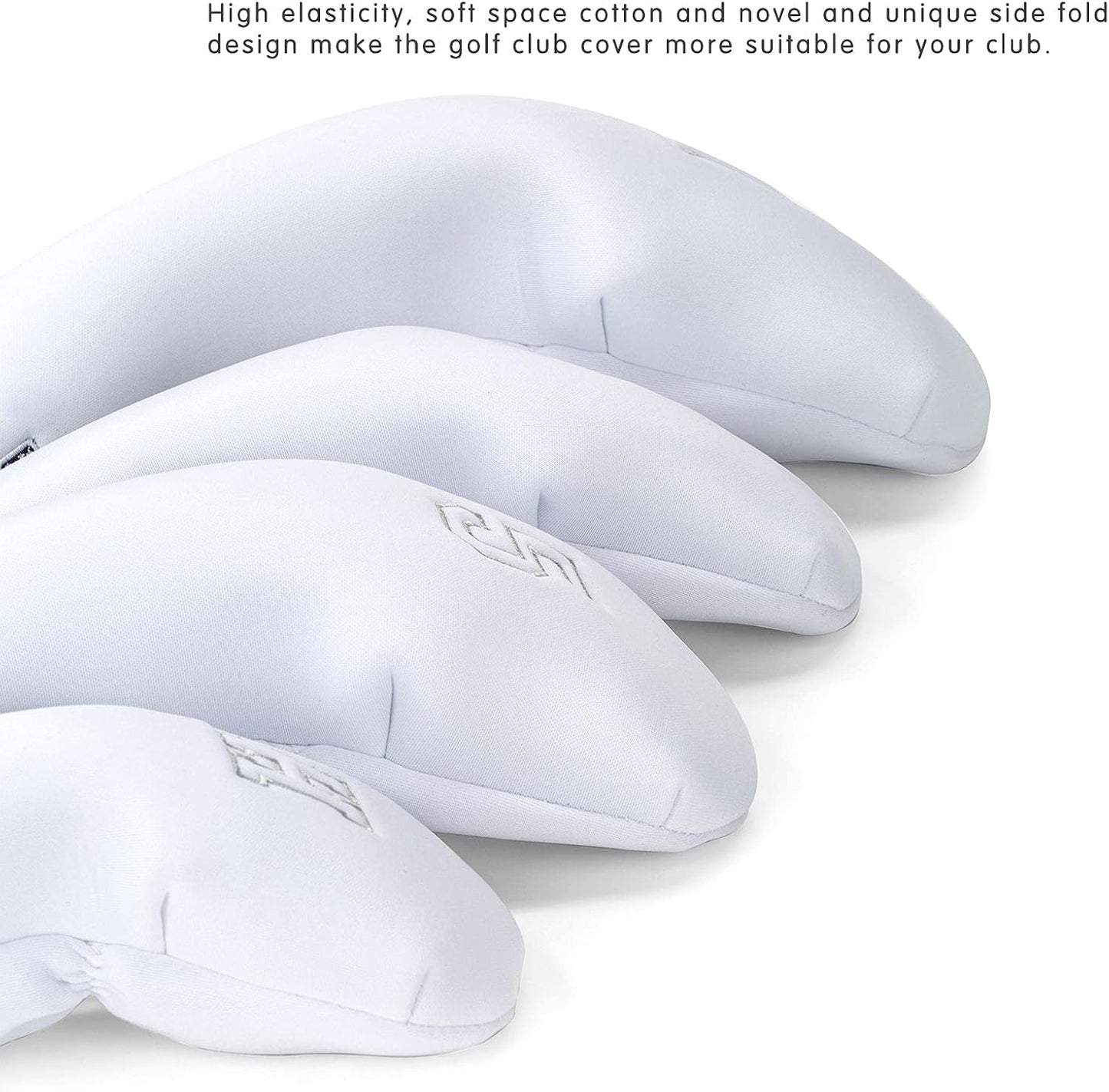 Golf Driver Head Covers 3-Pack for Men & Women - Premium PU Leather with Elephant Embroidery, Double Elastic Band (Driver/Fairway/Hybrid), Waterproof & Durable - White Grey or Black Grey