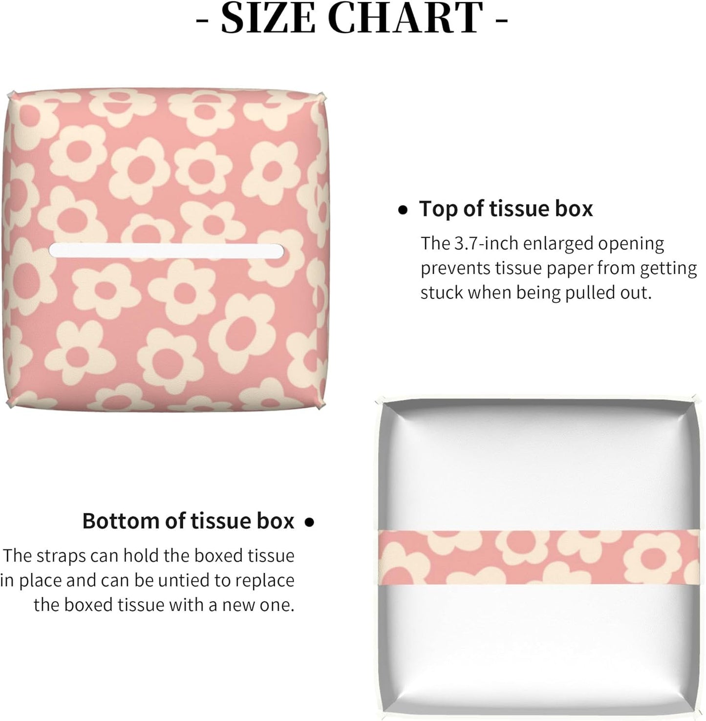 Vintage Groovy Flowers Tissue Box Cover Square,Pink Boho Floral Tissue Box Holder Waterproof Leather Facial Paper Organizer Dispenser for Bathroom Home Car Nightstand Vanity Desk