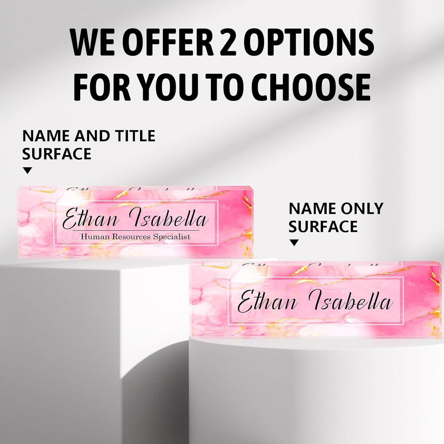 Name Plate for Desk, Custom Desk Name Plate Personalized, Office Desk Decor for Women and Men, Employee Appreciation Gifts Office Gifts for Boss, Manager, Teacher, Nurse (Pink Marble)