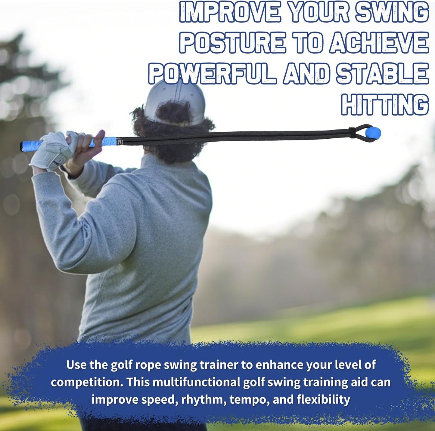 Golf Rope Swing Trainer, Professional Golf Swing Training Aid for Improving Speed, Tempo, Rhythm, Flexibility, Strength for Golfers, Golf Training Tool for Indoor/Outdoor Practice