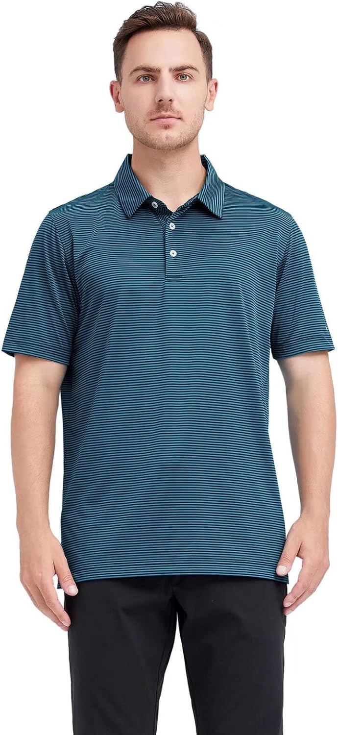 Golf Shirts for Men Dry Fit Short Sleeve Print Performance Moisture Wicking Polo Shirt