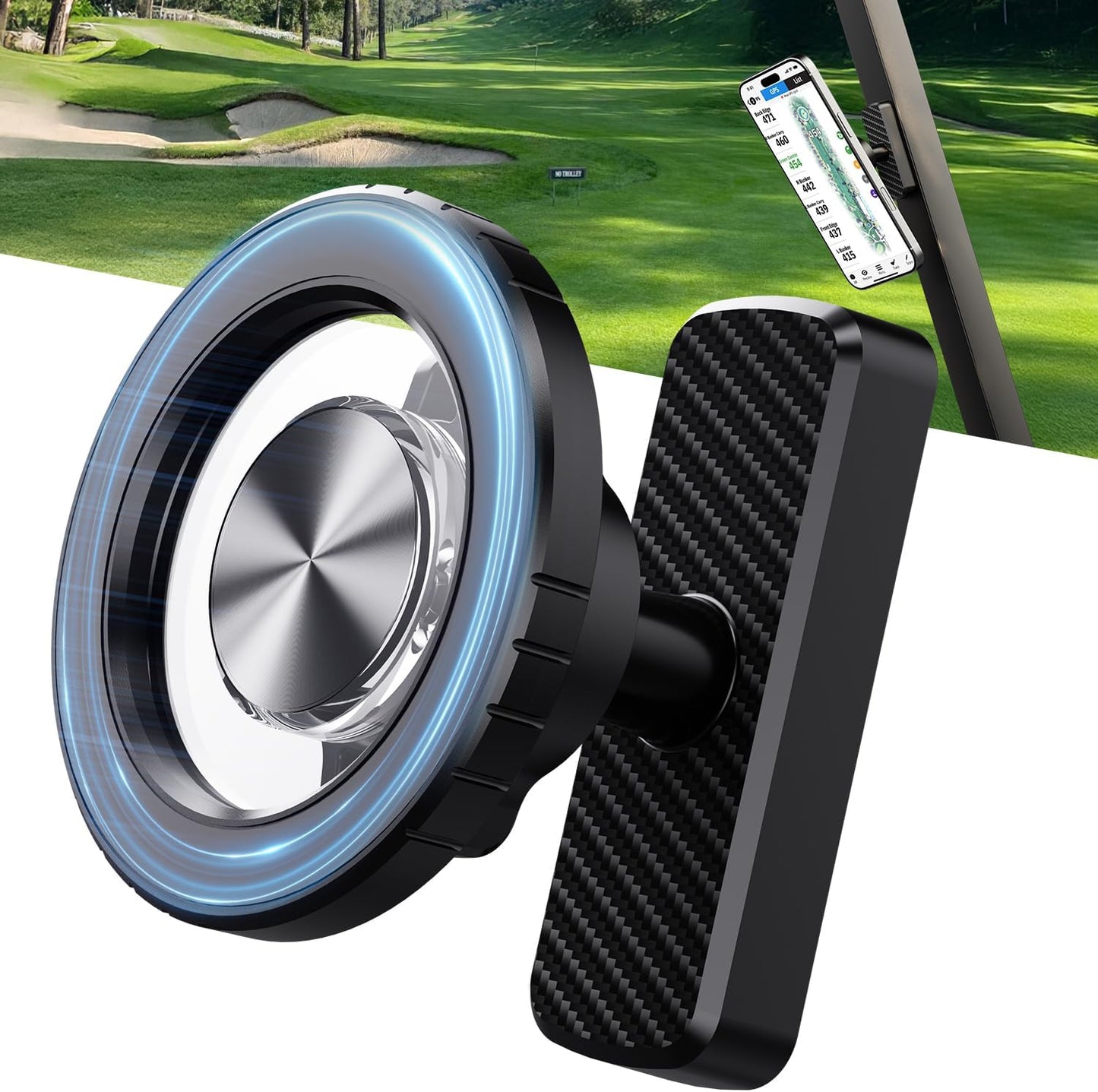 TODI Magnetic Golf Cart Phone Holder – Compatible with MagSafe iPhone 16 15 14 13 12 Pro/Max/Plus, Fits EZGO Club Car Yamaha Icon, Golf Gifts for Golfers Men, Dad, Grandpa