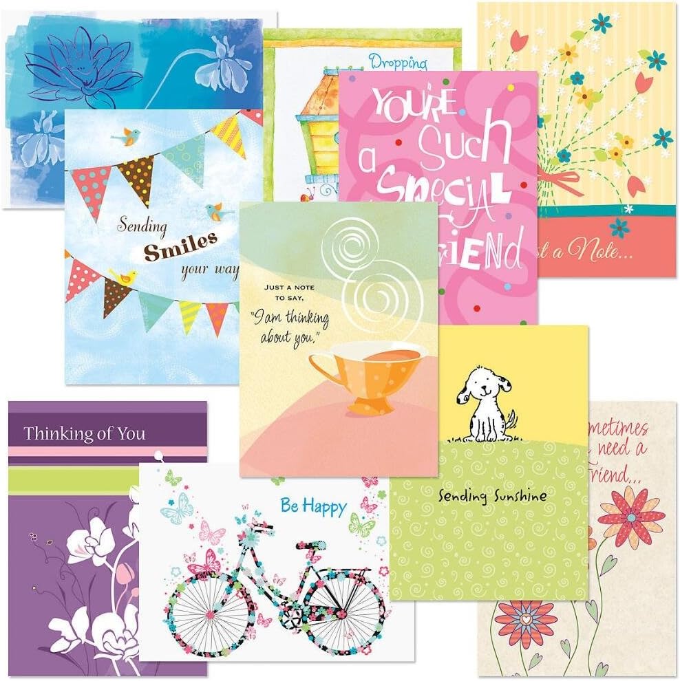 Current Friendship II Thinking of You Friendship Greeting Card Set - Value Pack of 20 Cards With White Envelopes for Friends & Family, 10 Designs, Large 5" x 7" Assortment