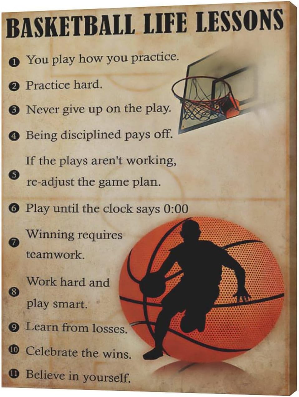 Basketball Life Lessons Wall Art Basketball Pictures Canvas Wall Decor Gifts for Basketball Player Boy Man Motivational Sports Painting Print Artwork Framed for Classroom Boy Room Gym 20"x24"