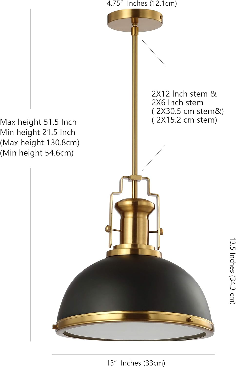 JONATHAN Y JYL9536A Homer 13" 1-Light Modern Industrial Iron LED Dome Pendant, Classic, Cottage, Farmhouse, Industrial, Rustic, Transitional, Office, Living Room, Kitchen, Foyer, Black/Brass Gold
