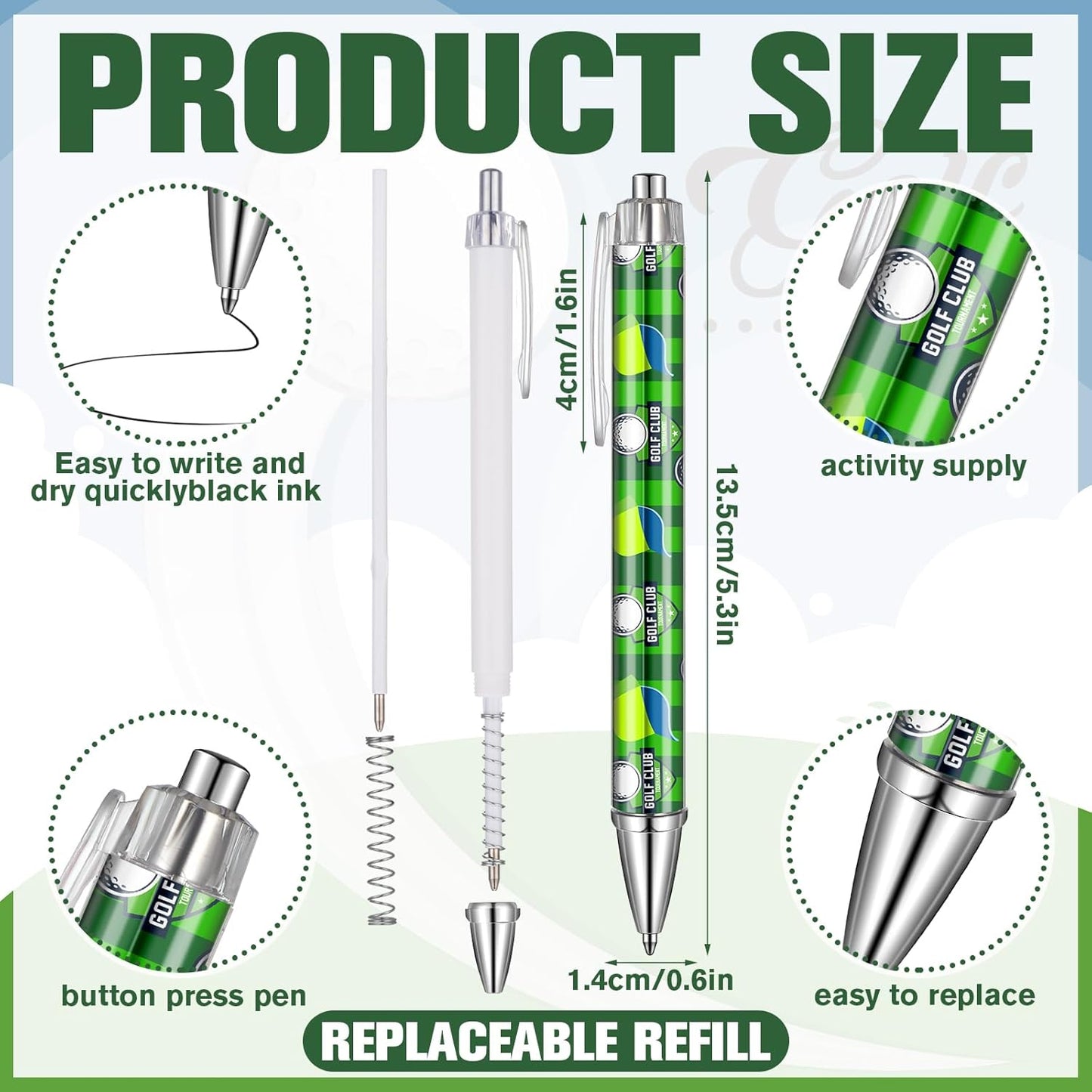 48 Pcs Golf Ballpoint Pens Gifts Golf Birthday Party Supplies Decorations Black Ink Retractable Pens in Bulk for Coworkers Office Dad Students