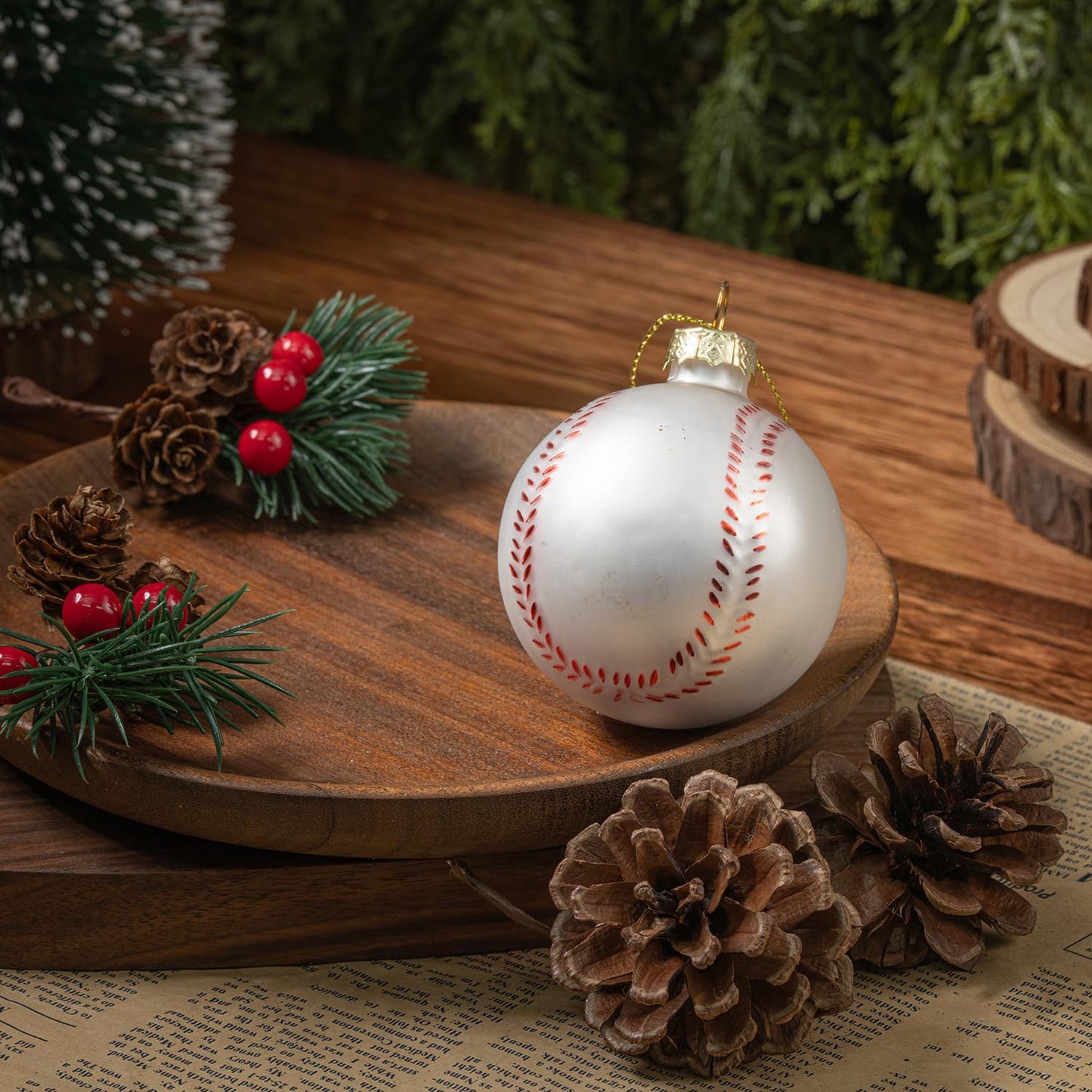 2.36” Christmas Baseball Glass Blown Ornament, 2025 Hand-Painted Sports Ball Decoration for Xmas Tree Holiday Decor Gifts
